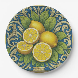 Assiettes En Carton Citron Almafi Bleu Méditerranéen Art Nouveau