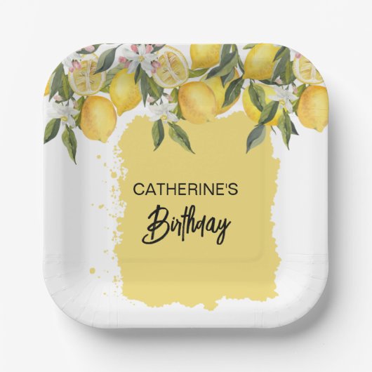 Assiettes En Carton Citron botanique Anniversaire d'été (Recto)