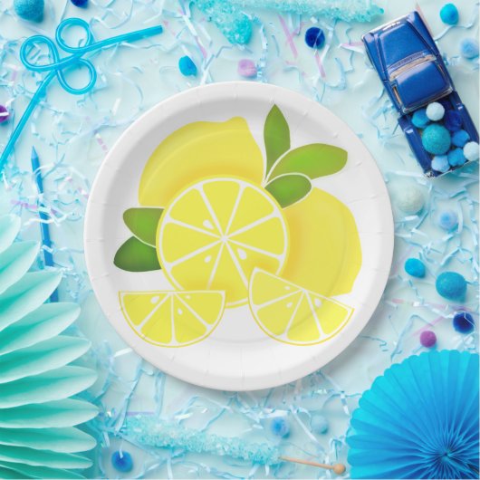 Assiettes En Carton Citron citron tranches de citron fruits tropicaux  (Fête)