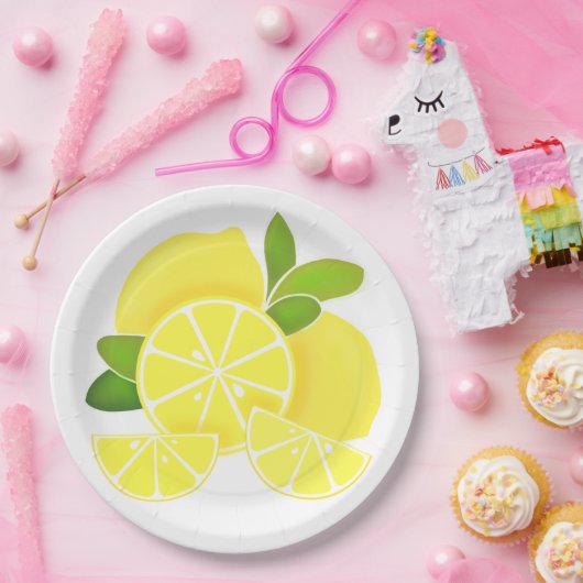 Assiettes En Carton Citron citron tranches de citron fruits tropicaux  (Fête)
