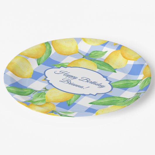 Assiettes En Carton Citron d'été En vichy Anniversaire (Angle)