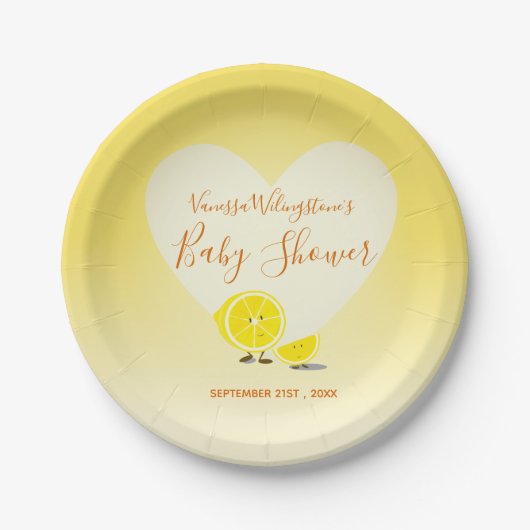 Assiettes En Carton Citron et citron en tranche Baby shower Coeur Jaun (Devant)