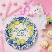 Assiettes En Carton Citron jaune Carrelage bleu Baby shower citron (Fête)