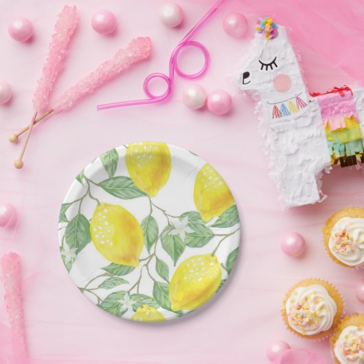 Assiettes En Carton Citron jaune et vert pays (Fête)