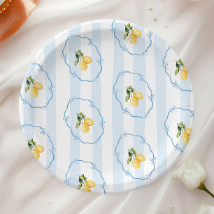 Assiettes En Carton Citron jaune méditerranéen Baby shower Bows bleu