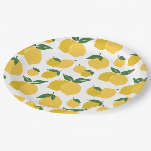 Assiettes En Carton Citron Motif Fruit Rétro Jaune Sur Blanc (Angle)