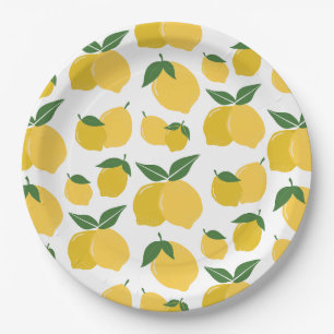 Assiettes En Carton Citron Motif Fruit Rétro Jaune Sur Blanc