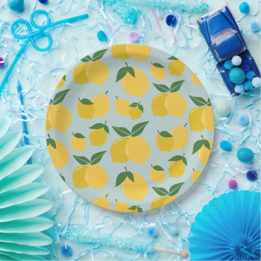 Assiettes En Carton Citron Motif Fruit Rétro Jaune Sur Vert (Fête)
