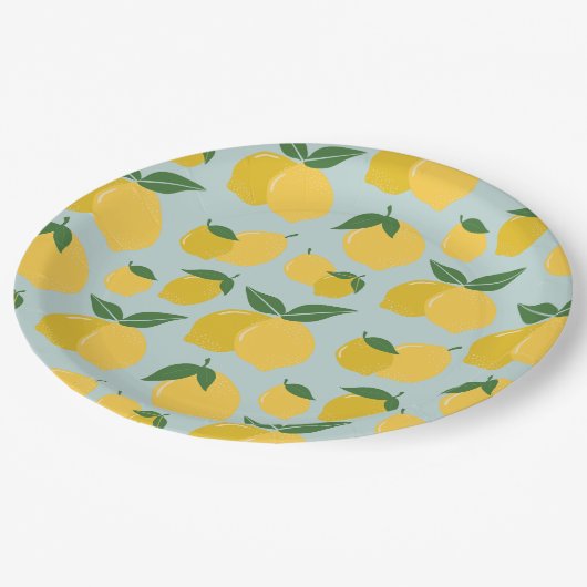 Assiettes En Carton Citron Motif Fruit Rétro Jaune Sur Vert (Angle)