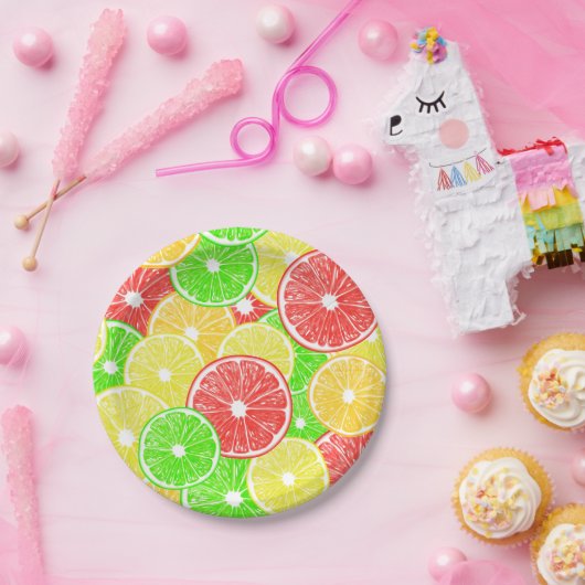 Assiettes En Carton Citron, orange, pamplemousse et tranches de citron (Fête)