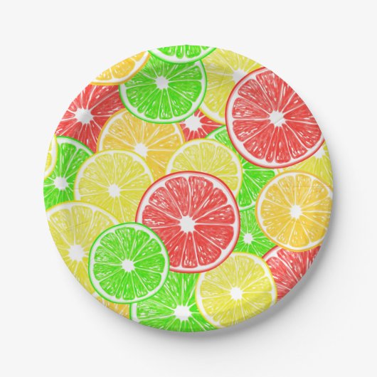 Assiettes En Carton Citron, orange, pamplemousse et tranches de citron (Devant)
