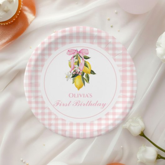 Assiettes En Carton Citron Pink Bow preppy Coquette 1er anniversaire