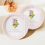 Assiettes En Carton Citron Pink Bow preppy Coquette 1er anniversaire<br><div class="desc">Coquette citron avec Pink Bow preppy 1er anniversaire avec en vichy rose.</div>