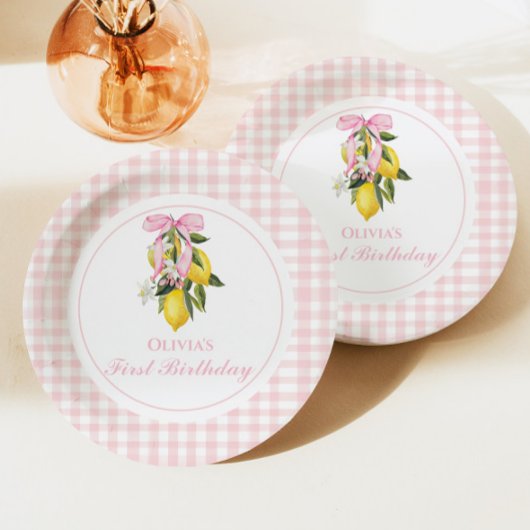 Assiettes En Carton Citron Pink Bow preppy Coquette 1er anniversaire
