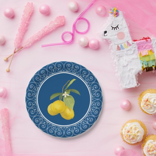 Assiettes En Carton Citronnier avec Feuilles en Fleurs Fleurs Fer forg (Fête)