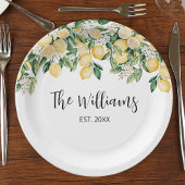 Assiettes En Carton Citronnier jaune monogramme