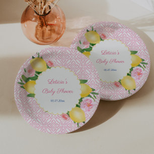 Assiettes En Carton Citrons Amalfi Avec Carrelage Rose Et Fleurs Roses