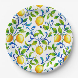 Assiettes En Carton Citrons de jardin italien ensoleillé avec des tour