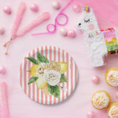 Assiettes En Carton Citrons et roses à rayures roses (Fête)