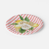 Assiettes En Carton Citrons et roses à rayures roses (Angle)