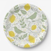 Assiettes En Carton Citrons, Feuilles et oiseaux frais ID1052 (Devant)