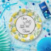 Assiettes En Carton Citrons jaunes avec thé Motif vert (Fête)