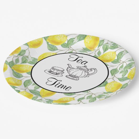 Assiettes En Carton Citrons jaunes avec thé Motif vert (Angle)