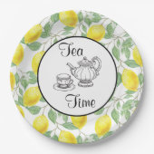 Assiettes En Carton Citrons jaunes avec thé Motif vert (Devant)