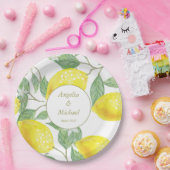 Assiettes En Carton Citrons Jaunes d'or moderne Mariage Feuille vert (Fête)