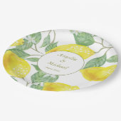 Assiettes En Carton Citrons Jaunes d'or moderne Mariage Feuille vert (Angle)