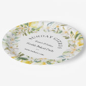 Assiettes En Carton Citrons jaunes et fleurs blanches Courbe florale (Angle)