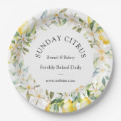 Assiettes En Carton Citrons jaunes et fleurs blanches Courbe florale (Devant)