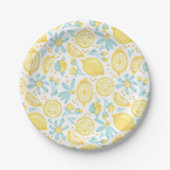 Assiettes En Carton Citrons jaunes & Fleurs bleues pastel Motif (Devant)