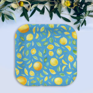Assiettes En Carton Citrons jaunes rustiques méditerranéens Aquarelle 