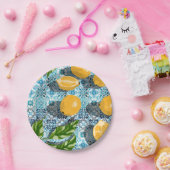 Assiettes En Carton Citrons juteux sur bleu marocain (Fête)