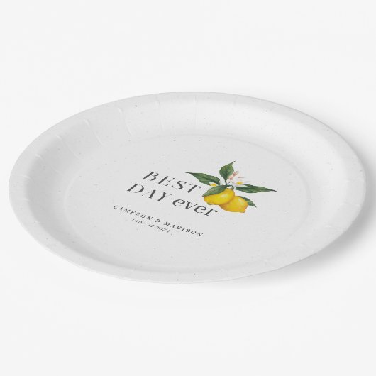 Assiettes En Carton Citrons Peints À La Main Avec Mariage Fleur (Angle)