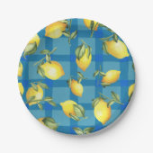 Assiettes En Carton Citrons sur le plaid bleu (Devant)