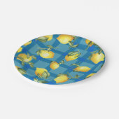 Assiettes En Carton Citrons sur le plaid bleu (Angle)