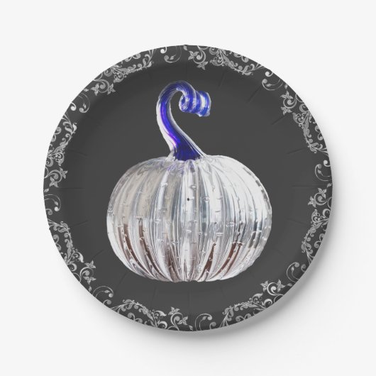 Assiettes En Carton Citrouille argent verre bleu automne élégant (Devant)