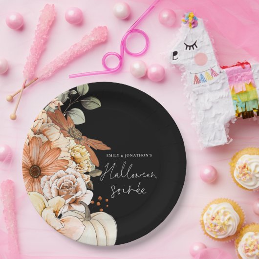 Assiettes En Carton Citrouille Automne Florals Script Halloween Soirée (Fête)