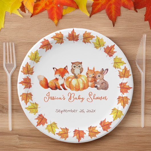 Assiettes En Carton Citrouille Baby shower Automne Feuilles Jote Fox B