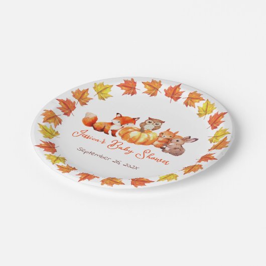 Assiettes En Carton Citrouille Baby shower Automne Feuilles Jote Fox B (Angle)