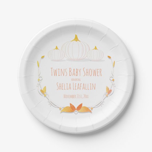 Assiettes En Carton Citrouille blanc Baby shower Twins d'automne Plaq (Devant)