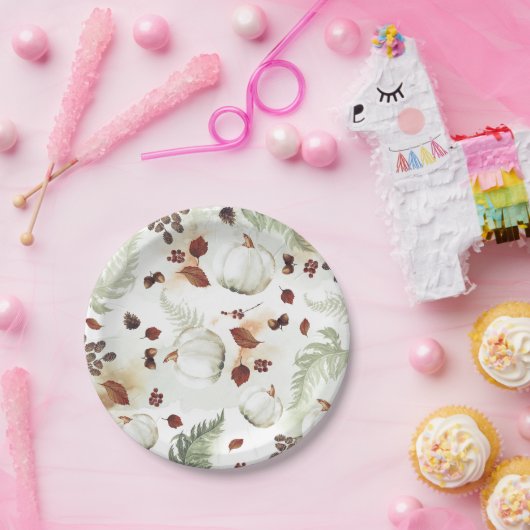 Assiettes En Carton Citrouille blanc Rustic Fall quitte Motif (Fête)