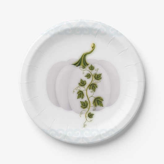 Assiettes En Carton Citrouille blanc Storybook Blue Mariage de automne (Devant)