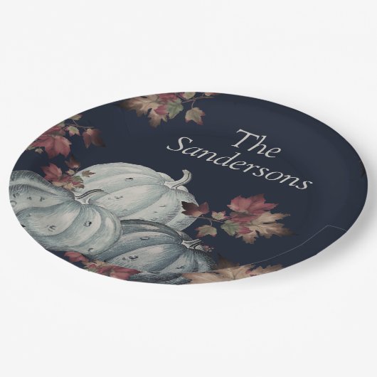 Assiettes En Carton Citrouille Bleu de fête d'automne, Bon thanksgivin (Angle)