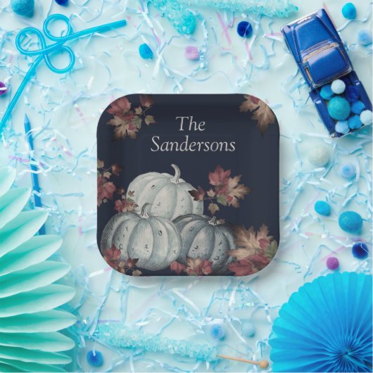 Assiettes En Carton Citrouille Bleu de fête d'automne, Bon thanksgivin (Fête)