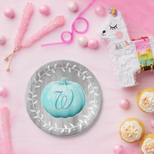 Assiettes En Carton Citrouille bleu et guirlande de ferme rustique (Fête)