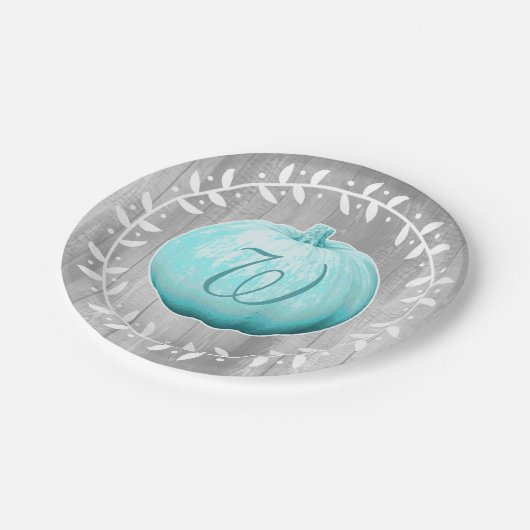 Assiettes En Carton Citrouille bleu et guirlande de ferme rustique (Angle)