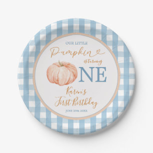 Assiettes En Carton Citrouille Boho Blue En vichy 1er anniversaire